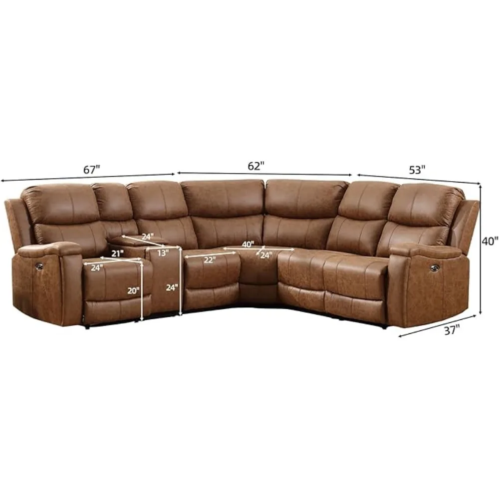 Recliner, Reclining Sectional Sofa with Console& Dual Recliner, 6 Seats Recliner Sofa with Cup Holder& USB Port, Sectional Couch