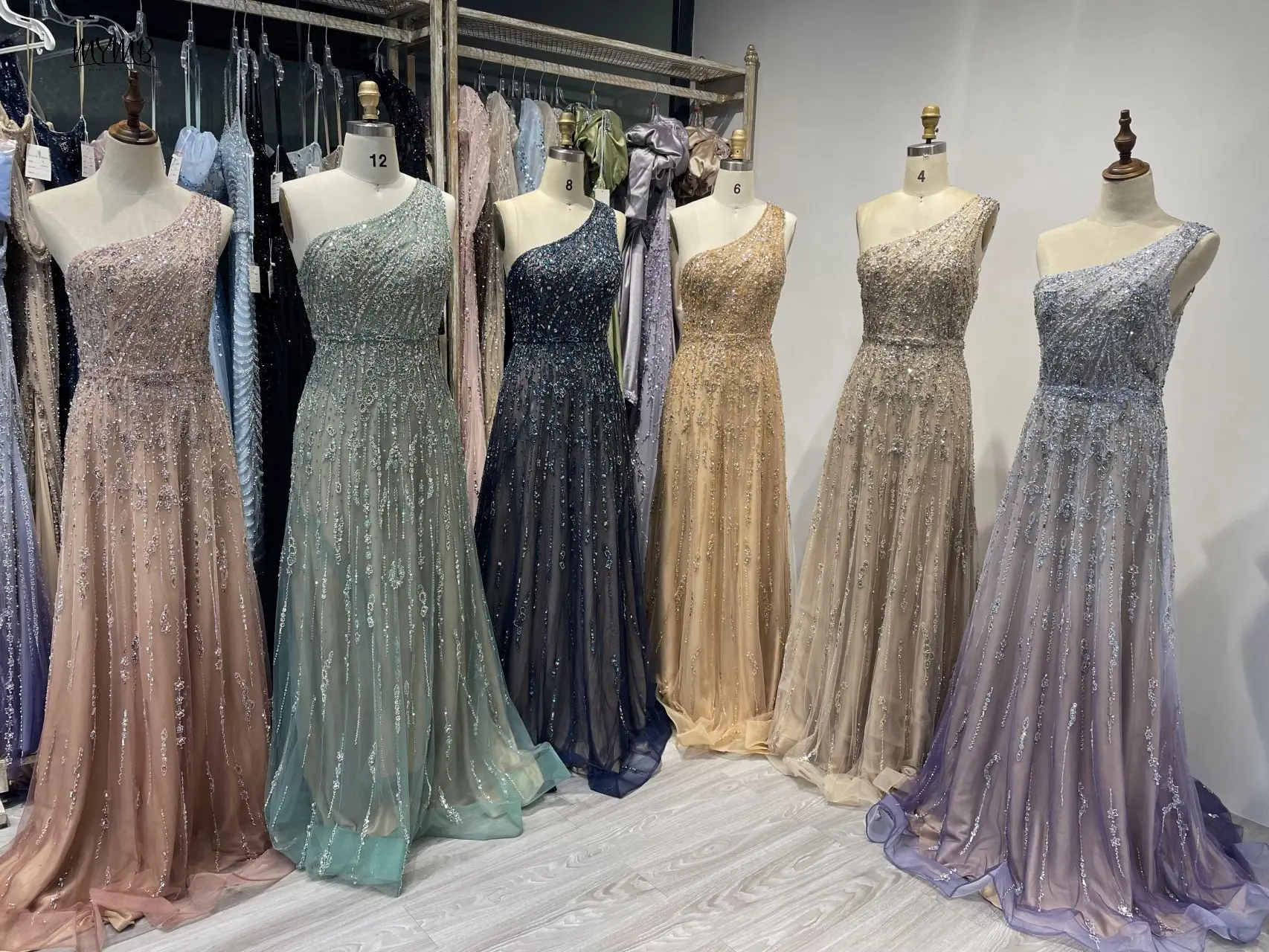 MYMB Exclusive One Shoulder A-Line Evening Gowns for Women Elegant Ball Arabic Gorgerous Beaded Formal Occasion Dresses ASU2020