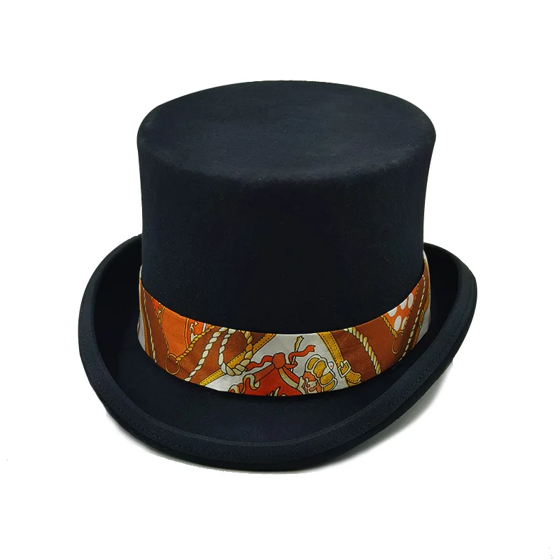 Feather Magic Hat Wool Felt President Hats Equestrian Cap Victorian Gentlemen Mad Top Hat Men Women Vintage Hatter Black Red