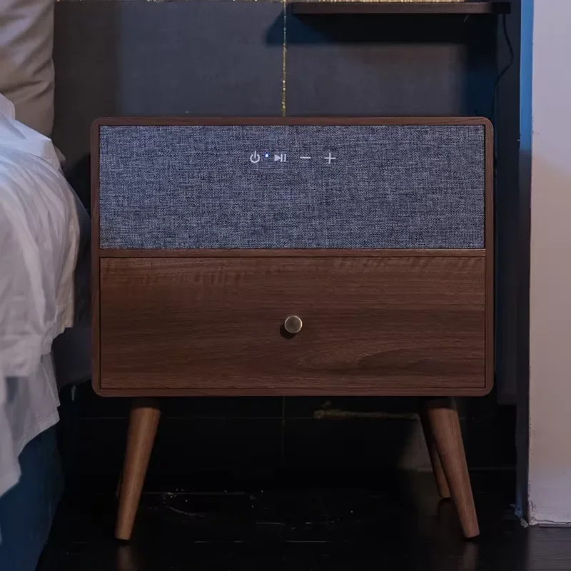 Smart Bedside Table Modern Minimalist Rechargeable Multifunctional Wireless Bedroom Solid Wood Speaker Bedside Table