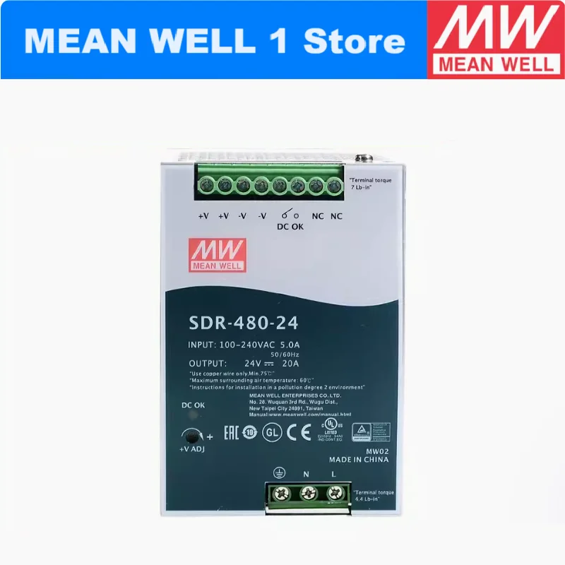 MEAN WELL SDR-480 SDR-480-24 SDR-480-48 480W Single Output Industrial DIN RAIL with PFC Function