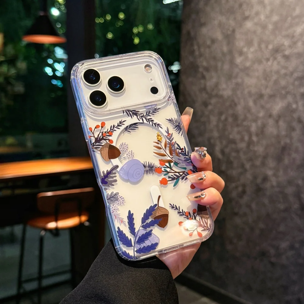 수채화 투명 꽃 요소 디자인 자기 전화 케이스, iphone 17 17Pro max 17Air 다채로운 데이지 케이스