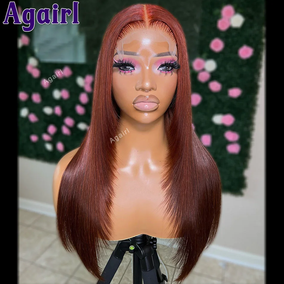 

Reddish Brown Transparent 13X6 13X4 Lace Frontal Straight Wig Brazilian Remy 100% Human Hair Lace Front Wig for Black Women 180%