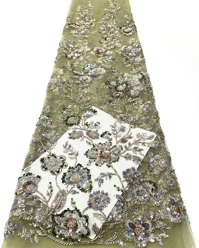 

African Sequins Lace Fabric High Quality French Heavy Beaded Heavy Lace Fabric Nigeria For Bridal Party Dress