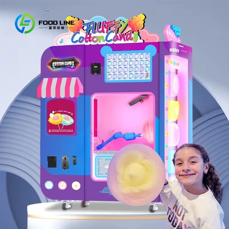 Customized New Arrival Full Automatic Cotton Candy Robot Commercial Fairy Floss Vending Machine Earn Money Hot Sale