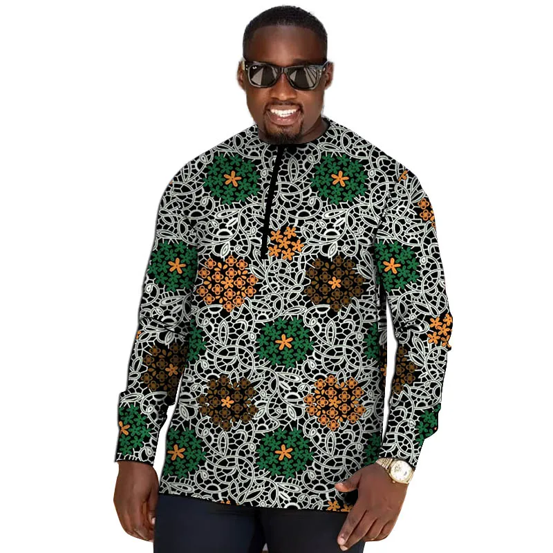 

African Couture Men's O-Neck Shirt Vintage Style Wax Print Party Wear Customized Original Design Top For Male