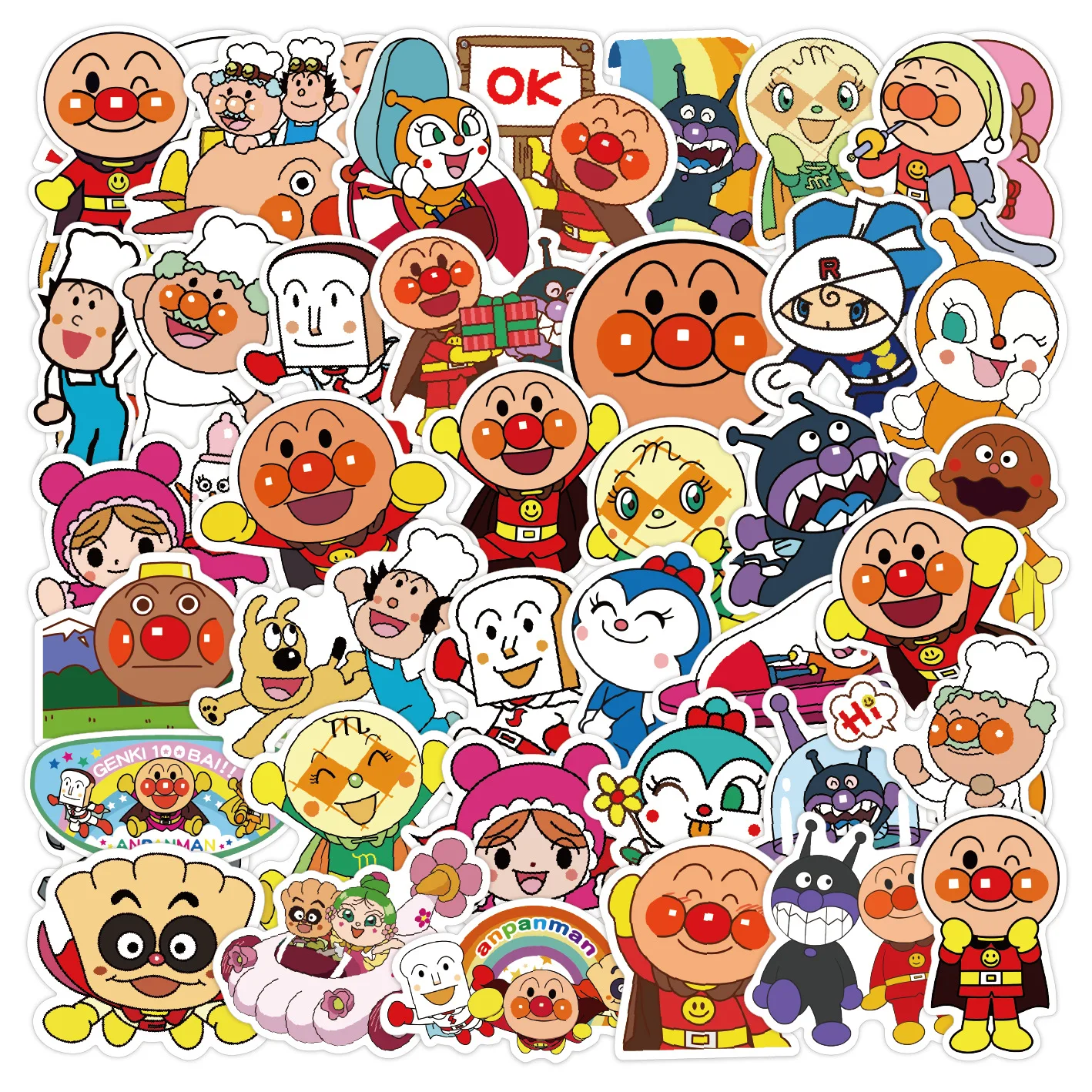 10/30/50PCS Anpanman Stickers Cute Animation Decals Kids Toys Fridge Luggage Laptop Guitar Car Biek Skateboard Graffiti Sticker