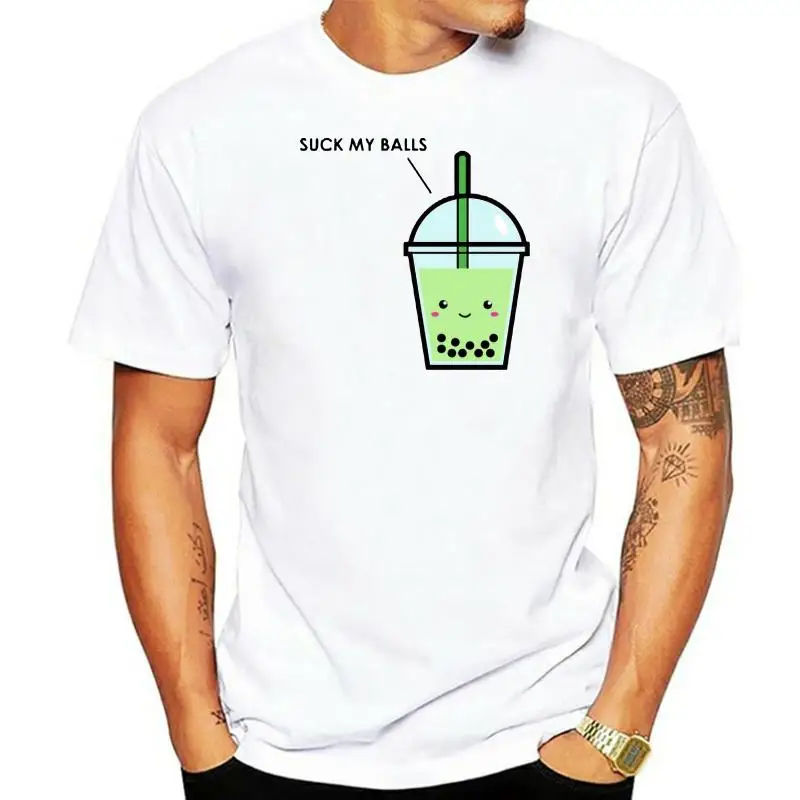 2023  New summer Solid Men's T Shirt Fashion Bubble Tea short  Sleeve T Shirt Mens Clothing Trend Casual Slim Fit Top Tees