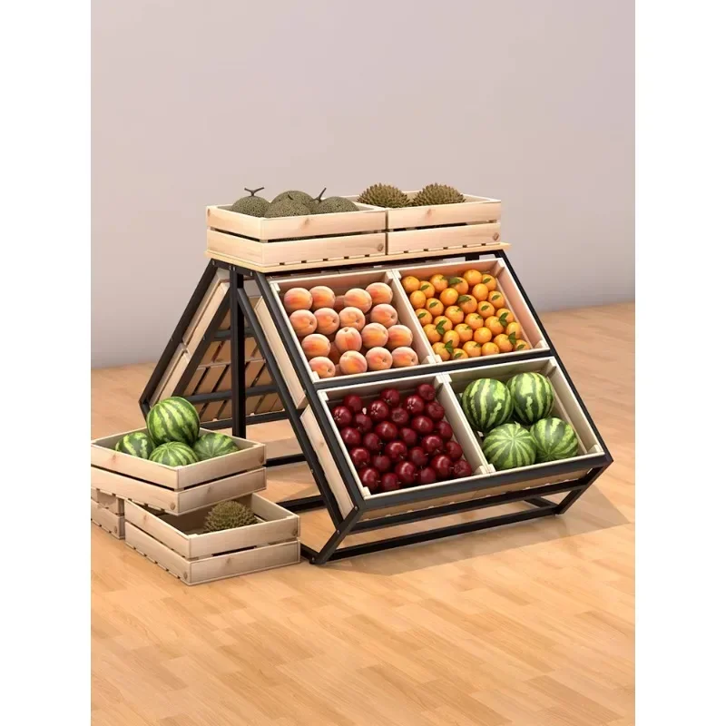 Supermarket fruit shelves, red wine display racks, solid wood fruit and vegetable shelves, fresh display racks, specialty stacks