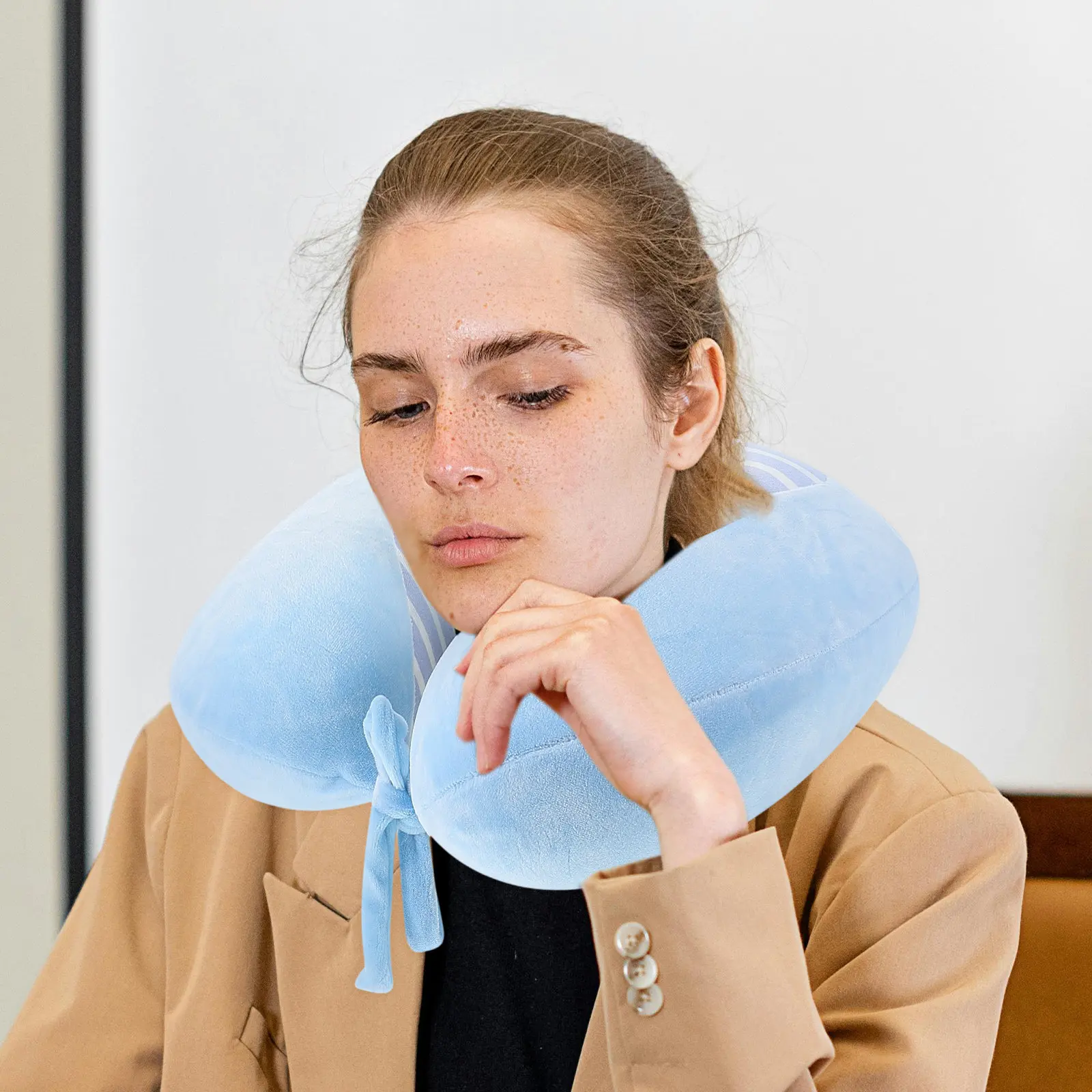 Neck Travel Pillow U Foam with Soft Cover Ergonomic Support for Airplane Car Train Office Use Portable Lightweight