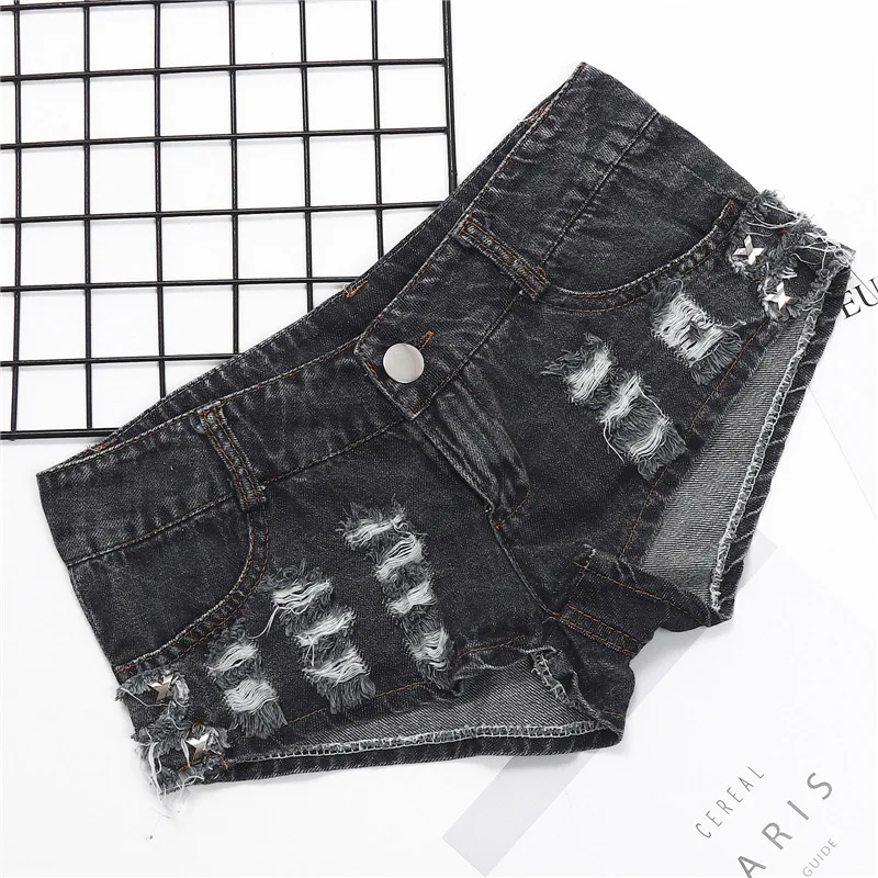 Low Waist Sexy Denim Shorts Old Color Washed Cut Slimming Hot Shorts Nightclub Super Short Shorts Women