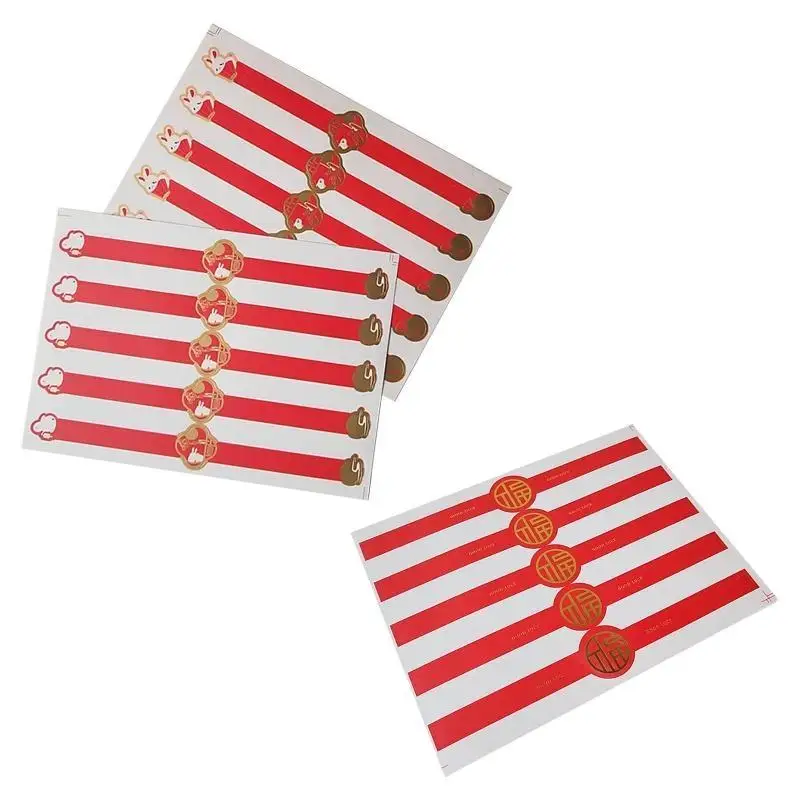 

652F 50 Pieces Mooncake Boxes Decorating Labels Stickers Long Fu Rabbit Containers Stickers for Macaron Egg Yolk Crisp