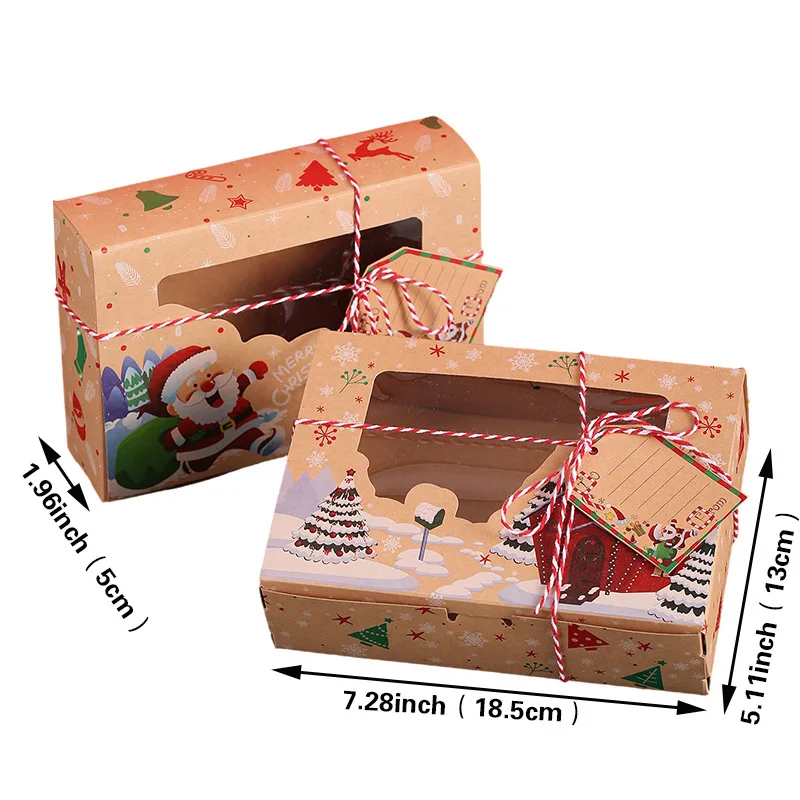 2/4/8/12PCS Merry Christmas with Tag Candy Box Cookie Paper Xmas Gift Packing Box Navidad Natal Noel New Year Party Supplies