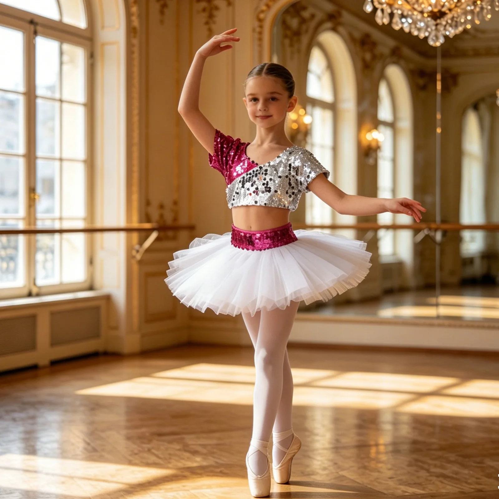 

Kids Girls Ballet Dance Sets Short Sleeve Crop Top with Tulle Tutu Skirt and Headwear for Summer Camp Performance Night Outfits