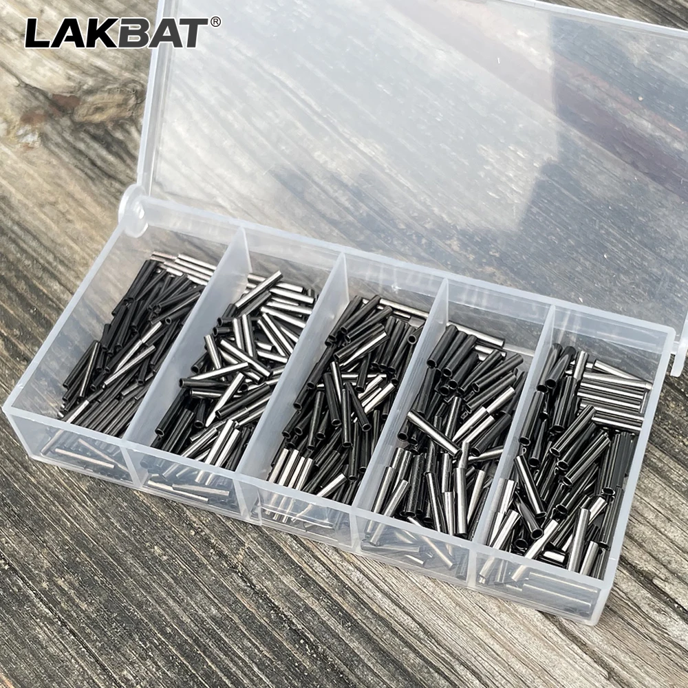 Lakbat 100 Stück/Box Angel-Kupfer-Crimp-Hülsen, runde Schlaufen-Crimp-Perlen, Draht-Vorfach-Ausrüstung, Pesca-Leinenverbinder