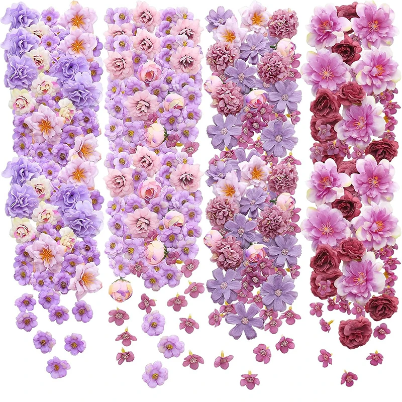 24/50Pcs 4cm Purple Artificial Rose Silk Fake Flowers Heads for Home Decor Wedding Decoration Craft DIY Wreath Gifts Accessories