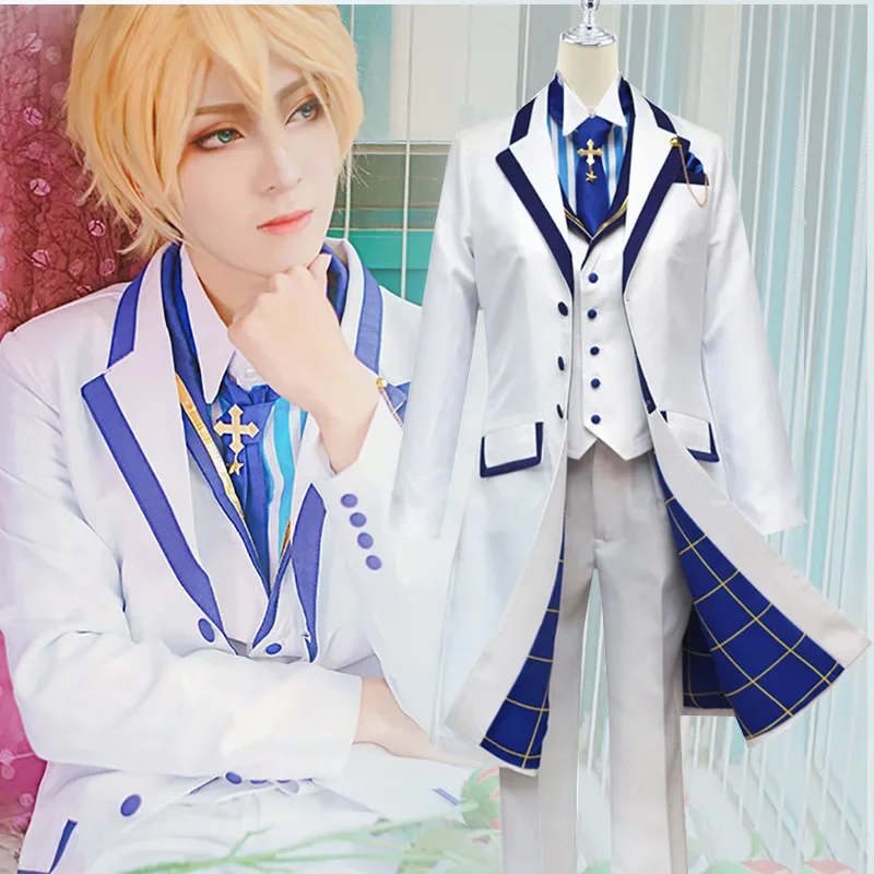 Anime Game Fate Grand Order Fgo Arthur Pendragon Cosplay Costume White Rose King of Knights Wig Windbreak Man Carnival Suit UY91