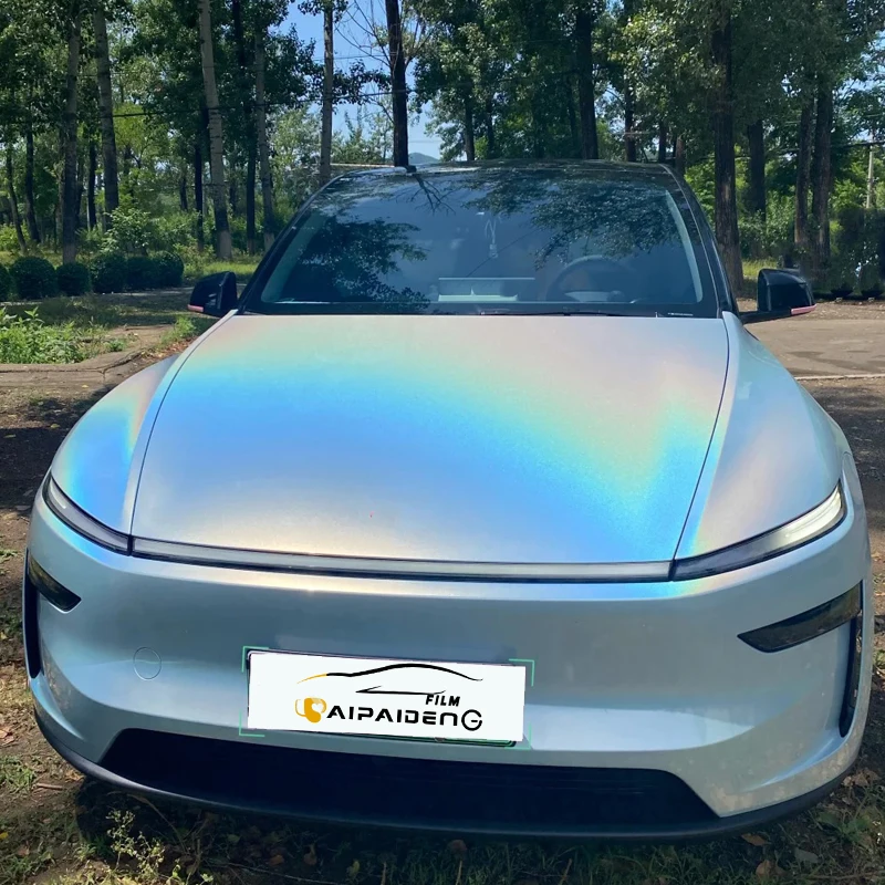 Hot Selling 1.52*17M Glossy PET Rainbow Laser Vinyl Wrap Self-Healing Glacier Blue Full Body Car Color Changing Film