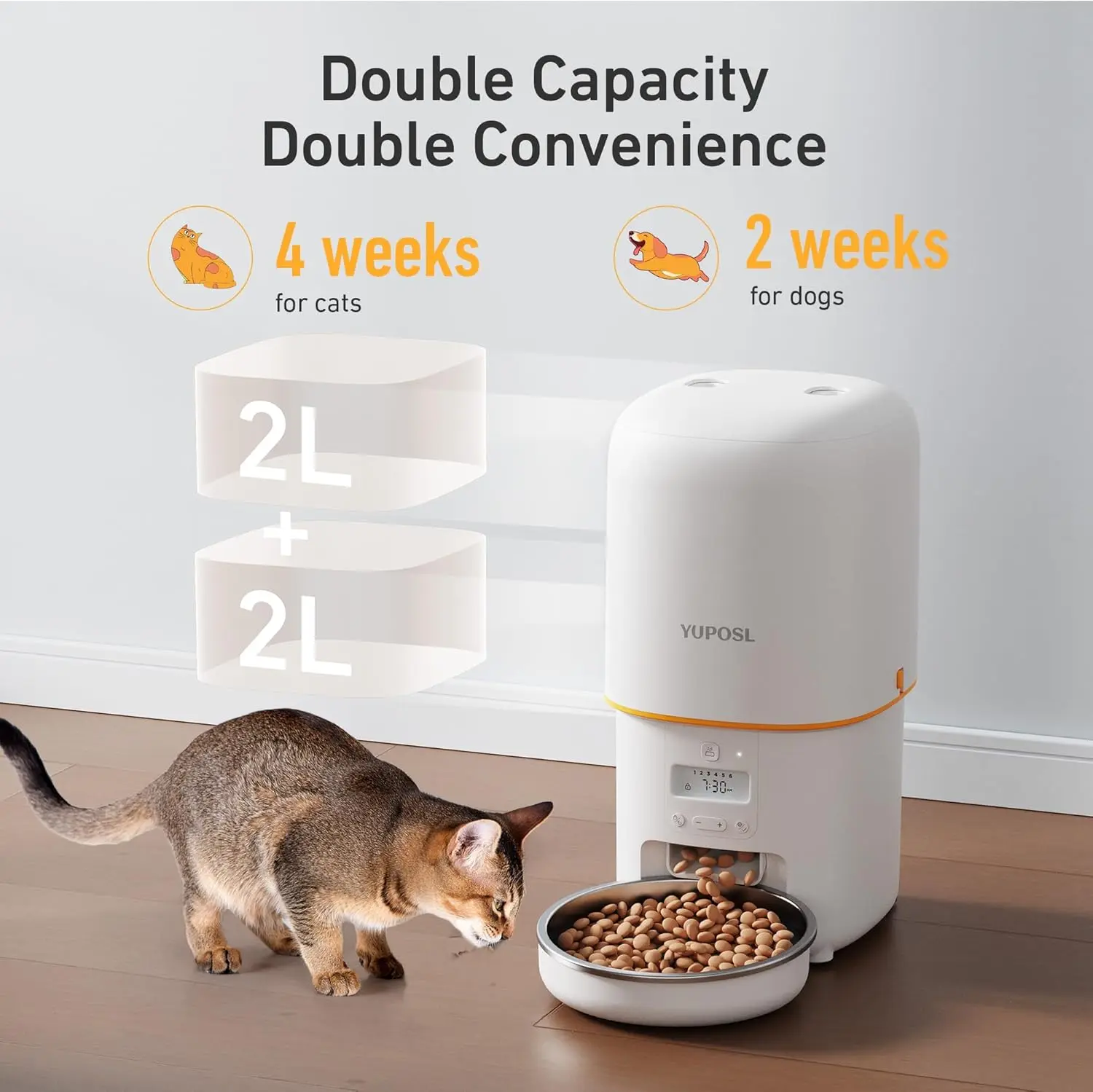 Automatic Cat Feeder - 4L Timed Auto Pet Feeder for Cat and Dog with Dry Food Dispenser, 180-day Battery Life, 1-6 Meals Per Day