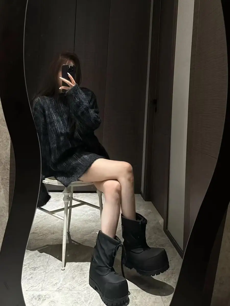 

Parisian Ugly Cute Snow Boots Women's Winter New Sle Waterproof Anti-slip Thi Bot Heightening Snow Boots round Toe