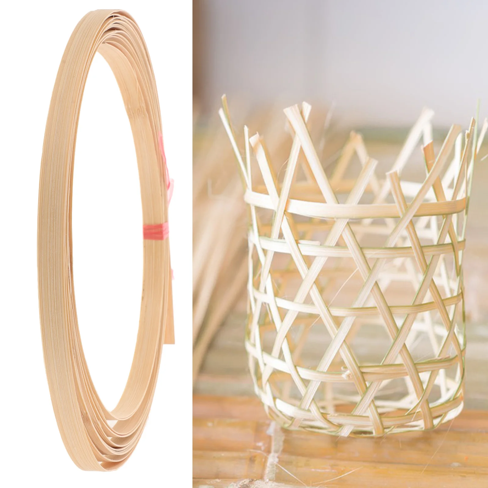 

2 Rolls Flat Bamboo Strip Smooth Material For Diy Weaving Crafts Basket Making Supplies Decorative Bamboo Slat Woven