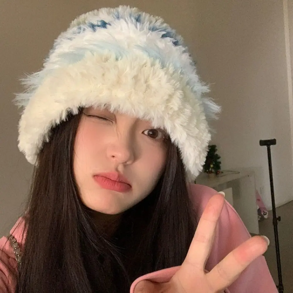 Faux Fur Bucket Hat Thick Ear Protection Women Knitted Beanie Korean Style Cold Protection Warm Pull On Cap Autumn Winter Wear