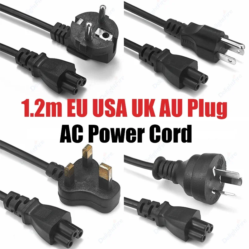 EU USA UK AU Plug AC Power Supply Cable 1.2m IEC 320 C5 Power Cord For PC Computer HP Dell Asus Notebook Laptop Printer LG TV