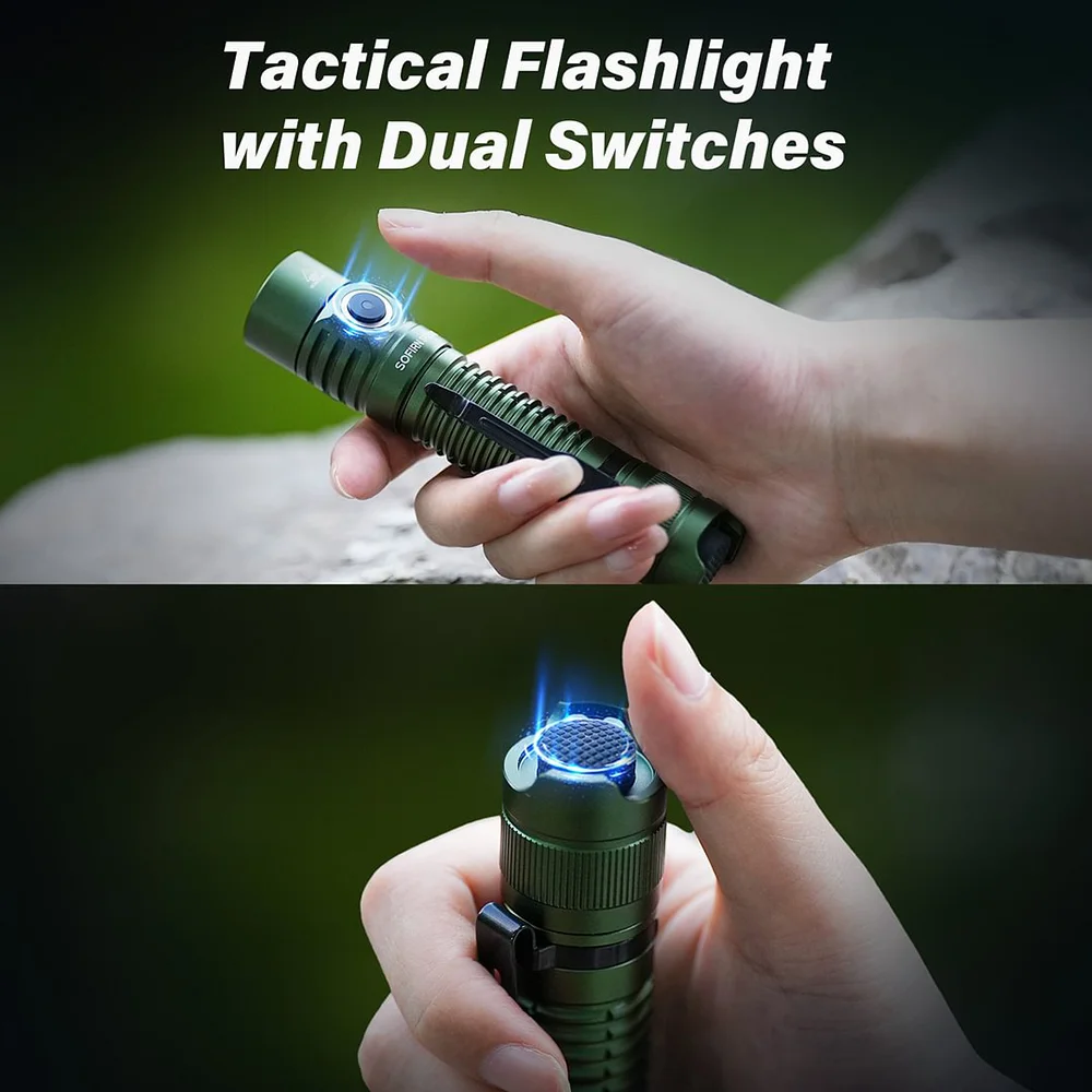 Sofirn SP31 V3.0 Green 519A Tactical Flashlight 1200lm 18650 LED Torch 5000K Rechargeable High CRI Lamp With Dual Switch