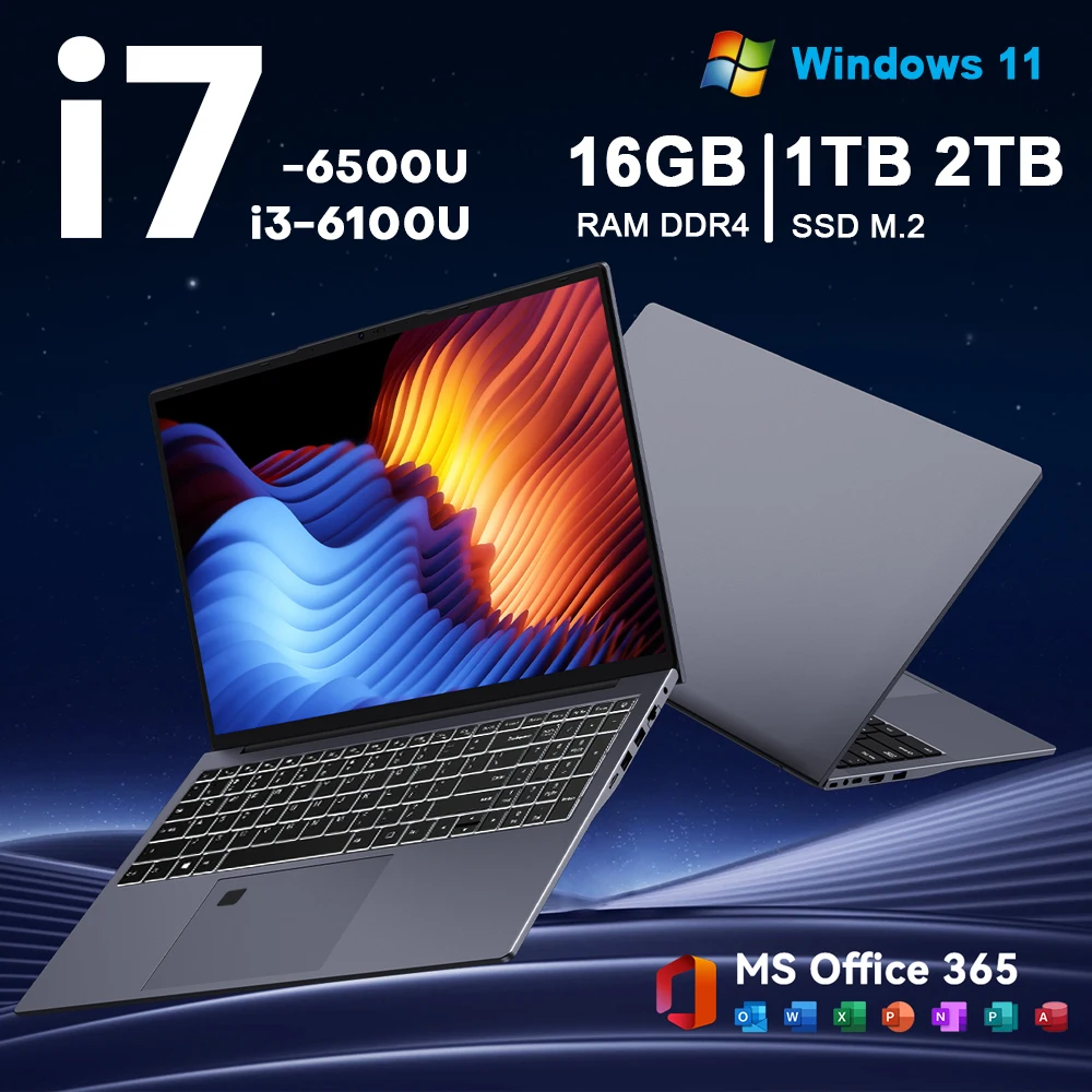 15,6" IPS-laptopcomputer Intel Core i7 6500U i3 6100U Win11 Verlicht toetsenbord Vingerafdruk PC 16GB RAM 1TB SSD Notebook PC Gamer