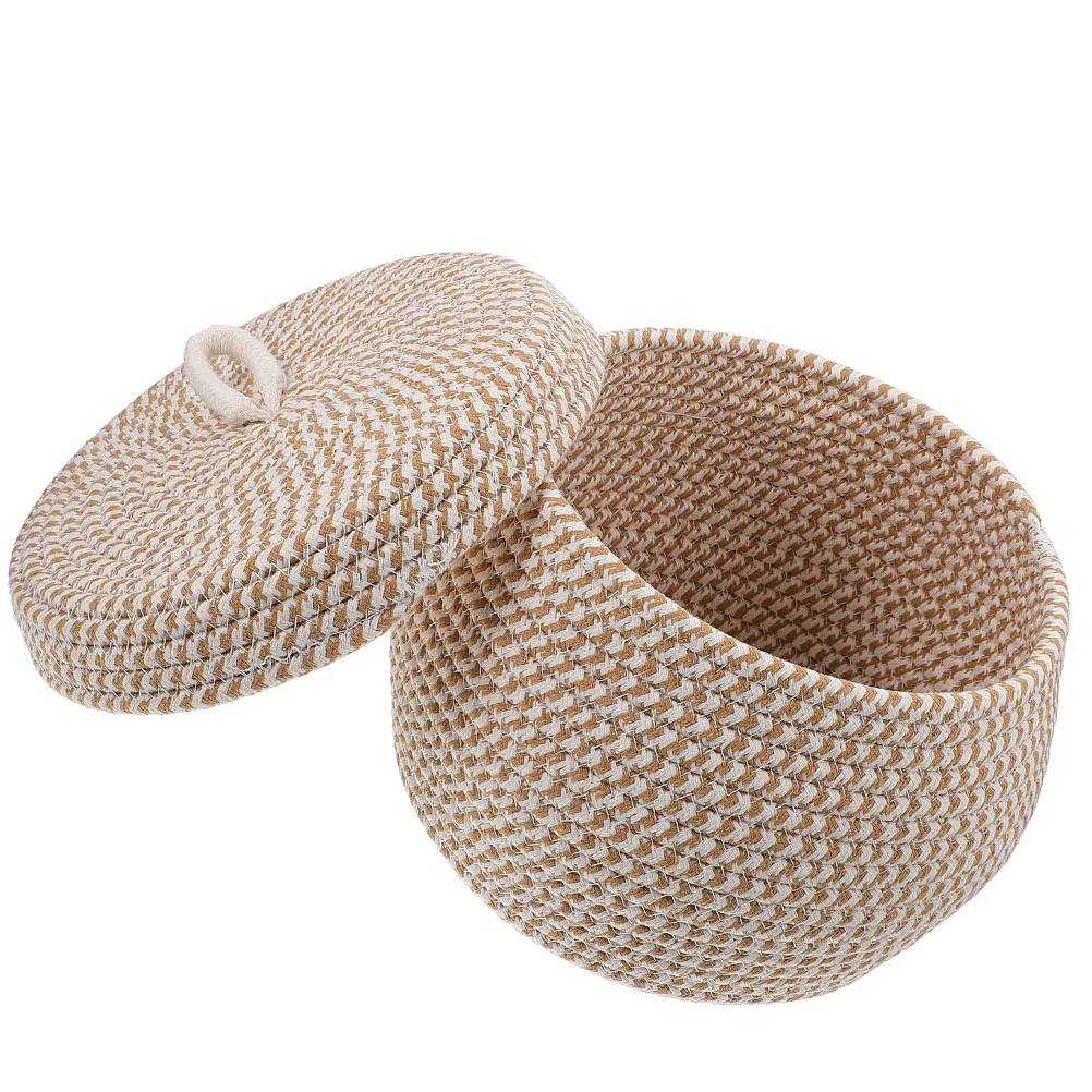 

Cotton Rope Woven Basket Storage Bin with Lid Round Decorative Baskets Home Organization Toy Key Magazine Toiletry Storage Large