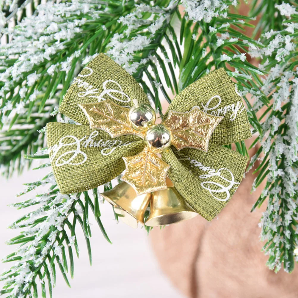 

12Pcs Christmas Bowknot Bells Exquisite Mini Craft Ornament Xmas Tree Hanging Decor Party Decorative Bows Holiday Gift