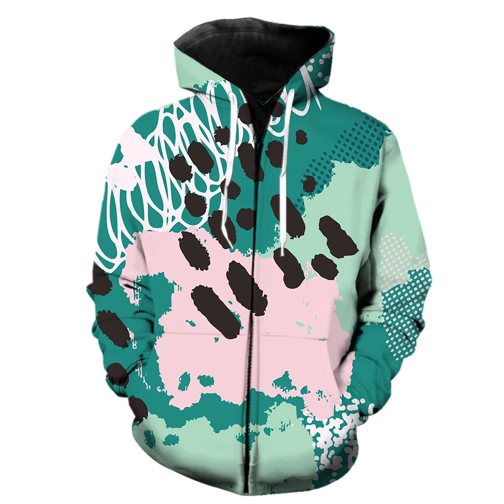 Abstract Art Graffiti Men's Zipper Hoodie Funny Oversized 3D Print Cool Sweatshirts Teens Streetwear Unisex Casual Hip Hop Tops