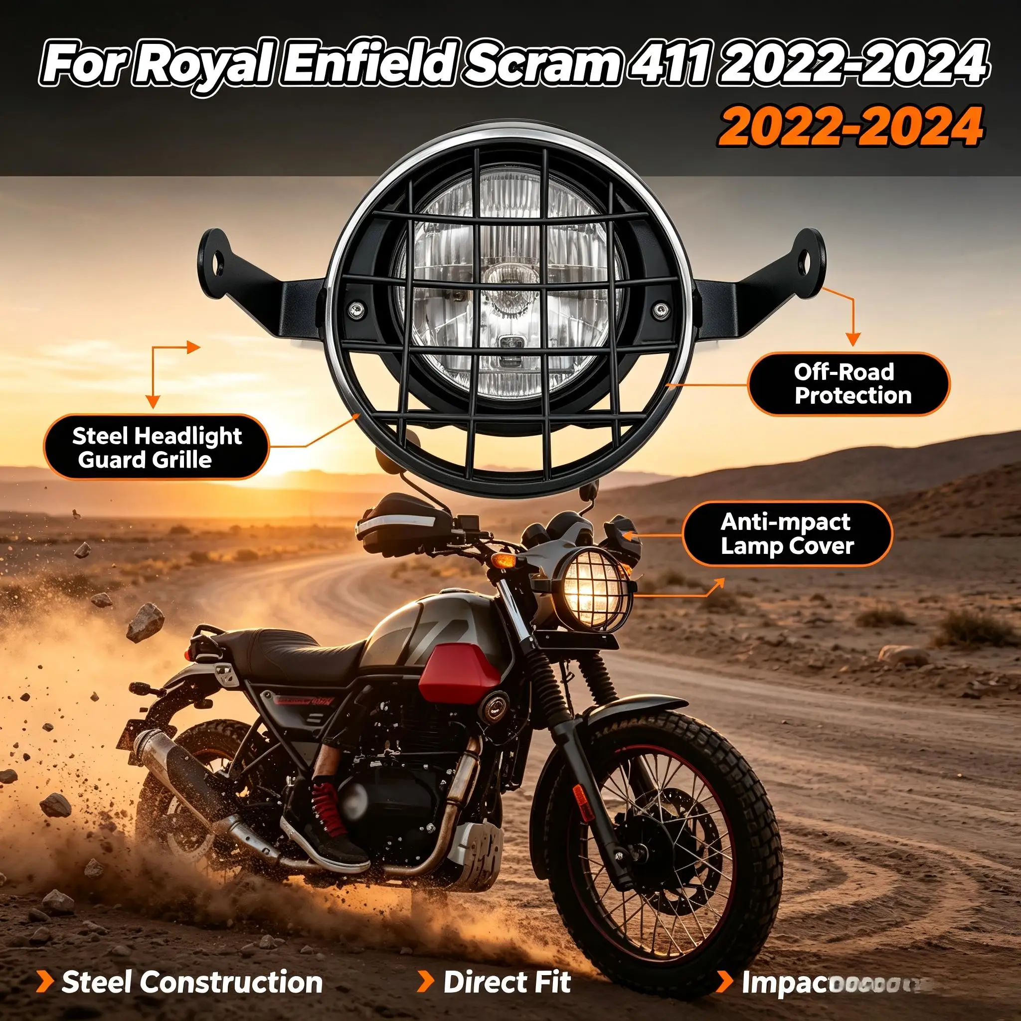 For Royal Enfield Scram 411 2022-2024, Steel Headlight Guard Grille, Off-Road Protection Anti-Impact Lamp Cover