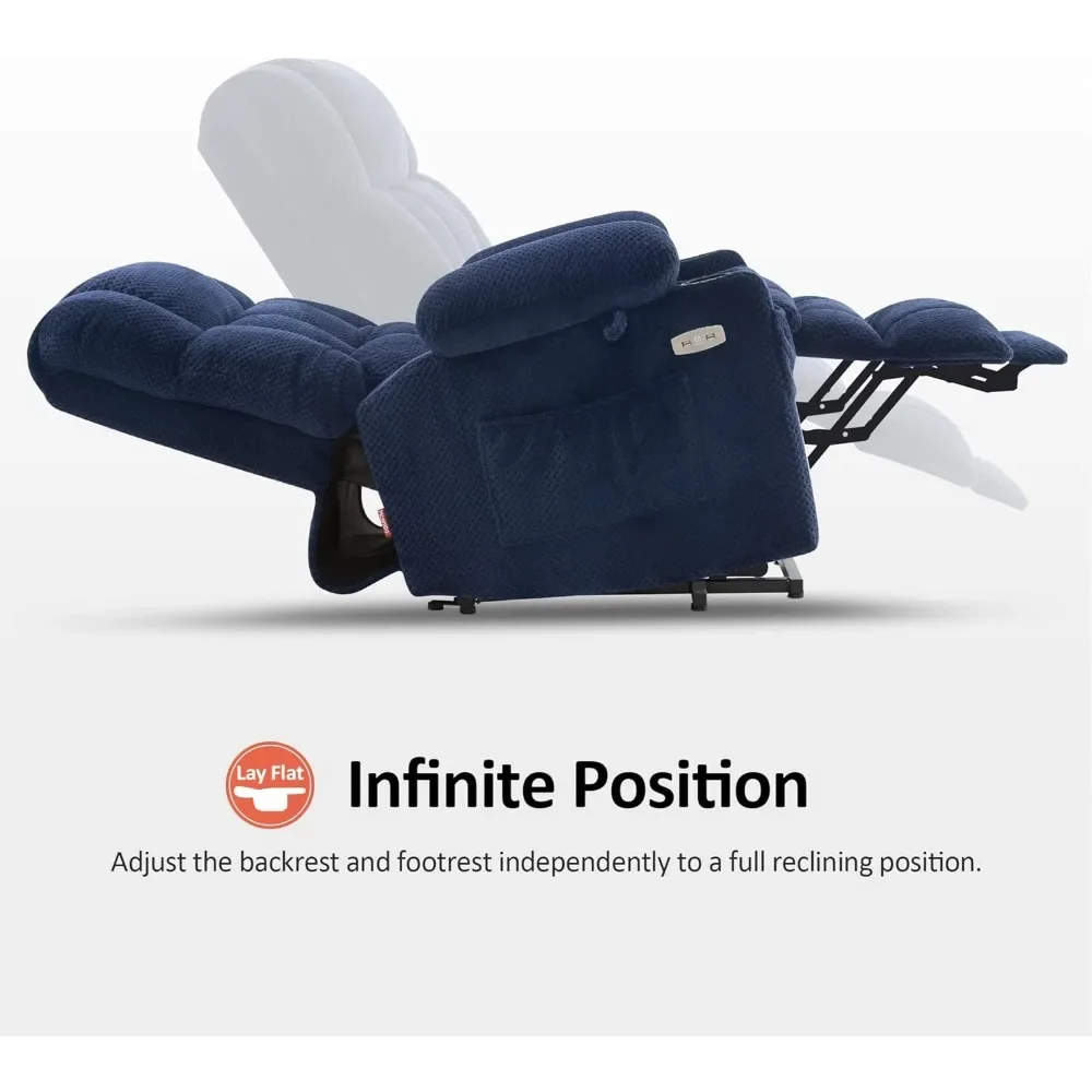 Sillón reclinable con elevación eléctrica de doble motor con masaje y calor para personas mayores, puertos USB de posición infinita