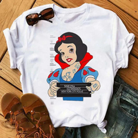 Kawaii Disney Princess Ladies Cotton T-Shirt Summer Women Tops Harajuku Cartoon Graphic Girl Tees Cute T-shirt Female Blouses