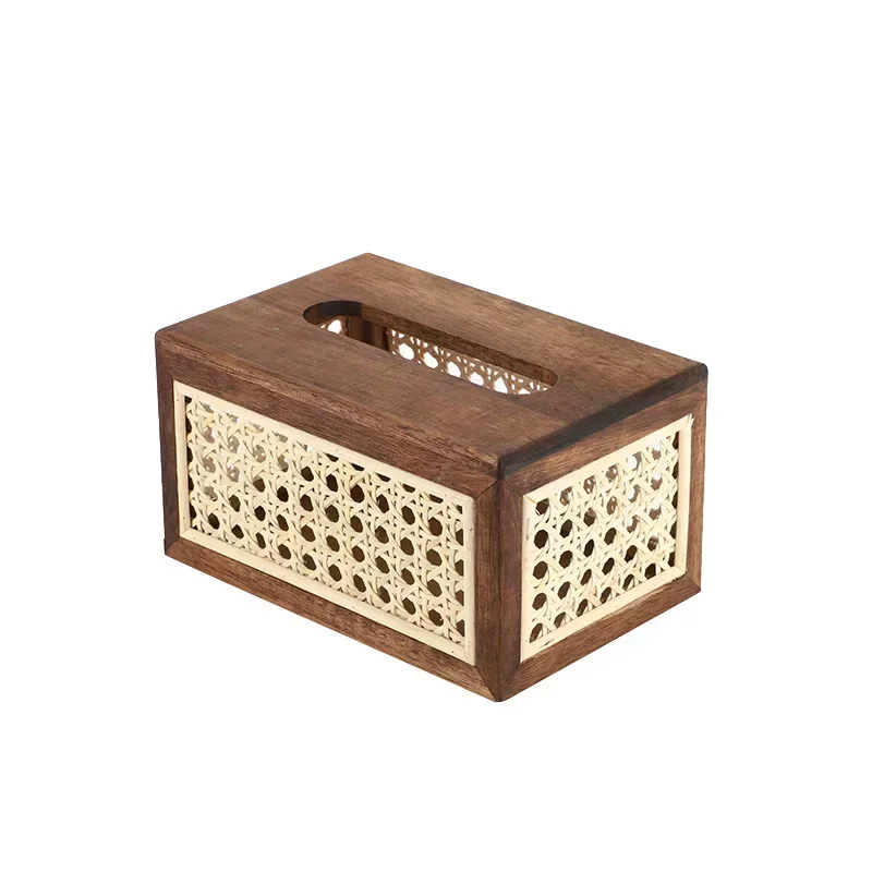 Solid Wood Living Room Tissue Boxes Natural Rattan Woven Napkin Holder Removable Paper Dispenser Exquisite Durable Home Supplies