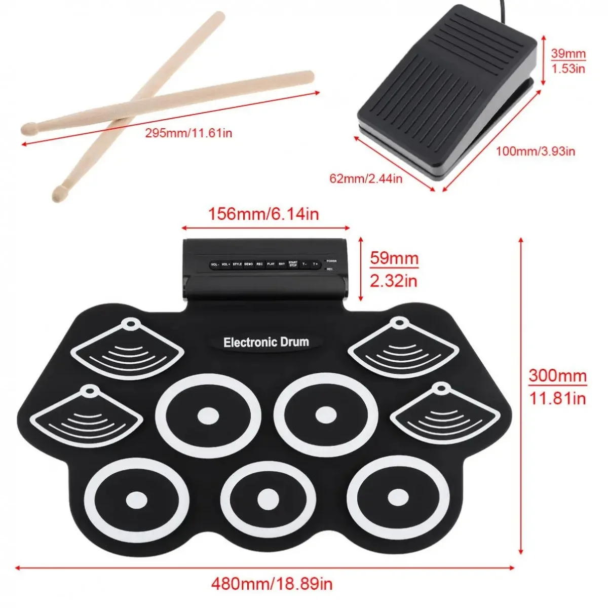Miwayer 9-Pad USB Electric Drum Set w/ Realistic Sounds, 2X5W Speakers, Pedals & Sticks - Perfect for Kids & Adults Practice