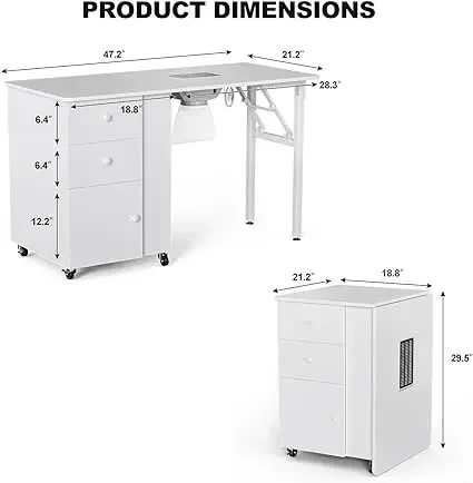 Foldable Manicure Table Nail Desk, Foldable Rolling Nail Table Station with Built-in Dust Collector, Adjustable Length