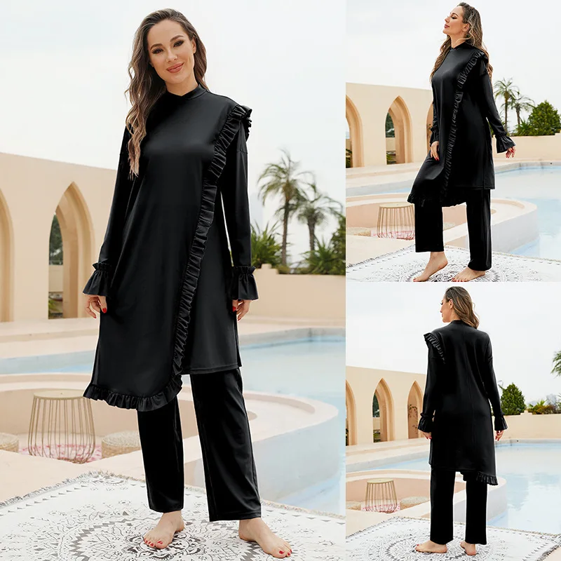 Modest Burkini Islamic Swimwear Arab Turkey Bathing Wear Beach Sport Swimming Muslim Women Black Long Sleeve Full Cover Swimsuit
