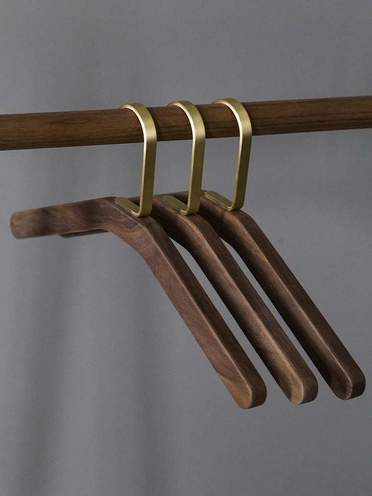 Wooden Hangers for Sleeping Clothes, Seamless, Black Walnut Wood, Brass, Rooms, Hotels, 1Pc