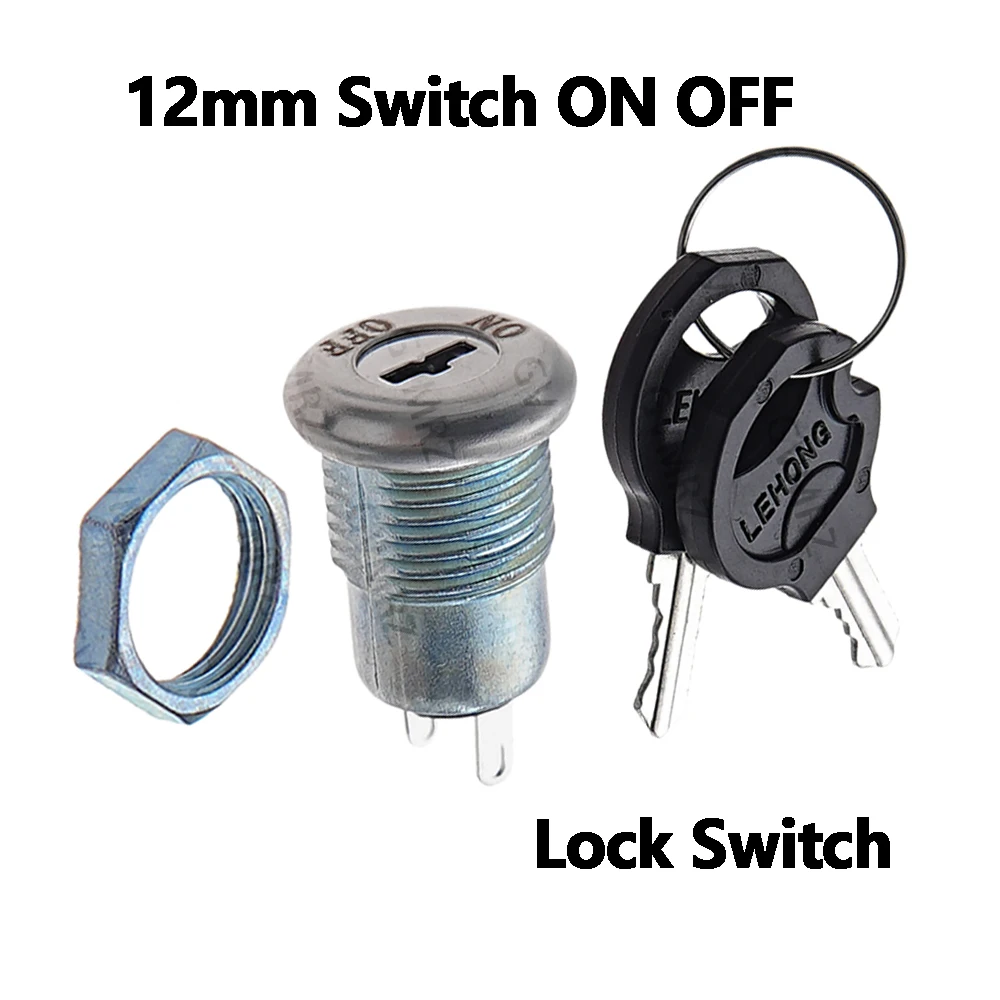 12mm Switch ON OFF Lock Switch Security Power Switch Phone Lock Tubular Terminals + 2 Position 2 Keys Zinc Alloy Electronic Key