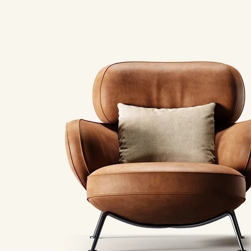 

//For Leather Simple Living Room Chairs Brown Italian Hotel Salon Lounge Chairs Armchair Puffs Designer Fauteuils De Salon Furni