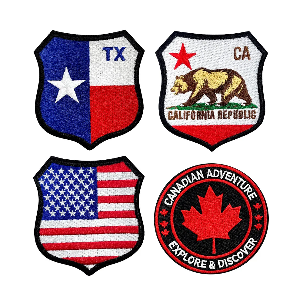 10Pcs USA Canada State Flag Shield Hook and Loop Embroidery Patches,TX CA Maple Leaf Tactical Applique for Backpack Hat Decor