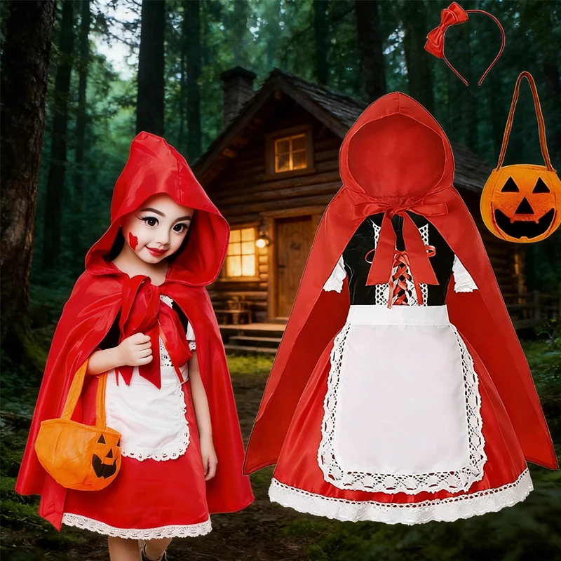 Fairy Tale Costumes for Girls Cosplay Dresses Little Red Riding Hood Clothes Carnival Party Dresses Halloween Gifts for Children