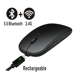 Recarregável Bluetooth Mouse, Sem Fio, Modo Duplo, 5.2, Silencioso, Jogos de Computador, Ergonômico, 2.4, USB, PC, Laptops