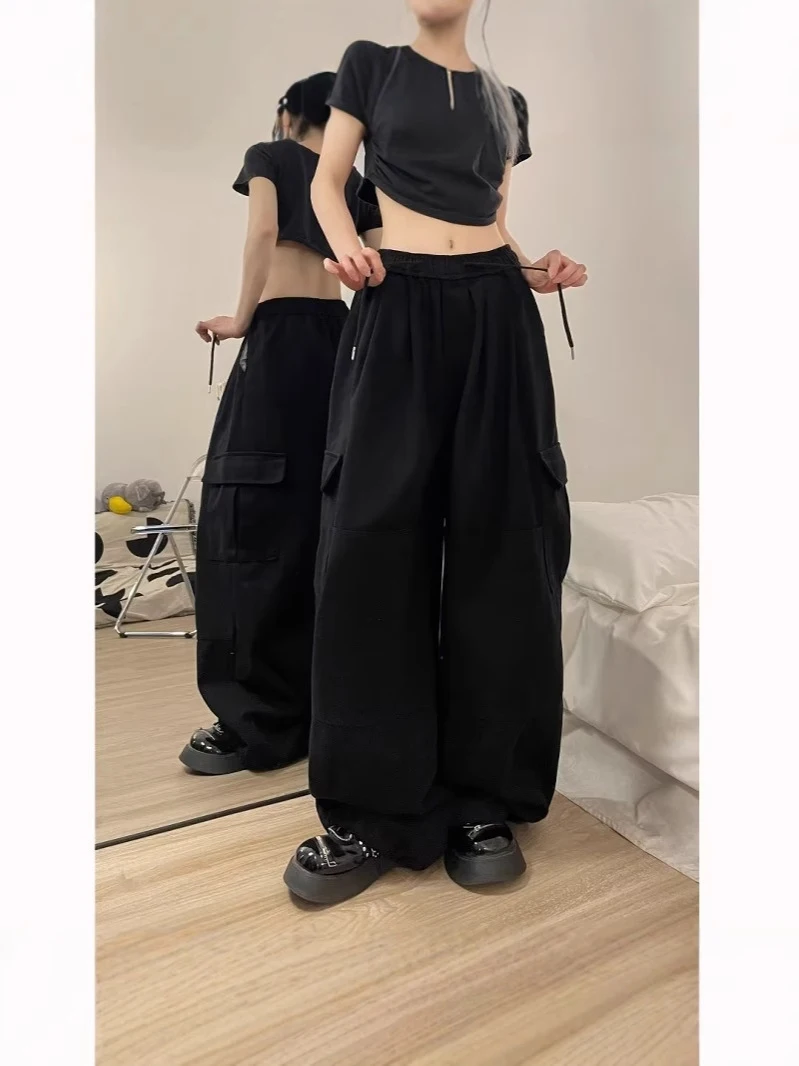 السراويل البضائع النسائية البحرية الخريف النايلون Bootcut الشارع الشهير ترهل المرقعة غسلها منفعل متعددة جيوب الحضرية العصرية اليومية شيك Y2k