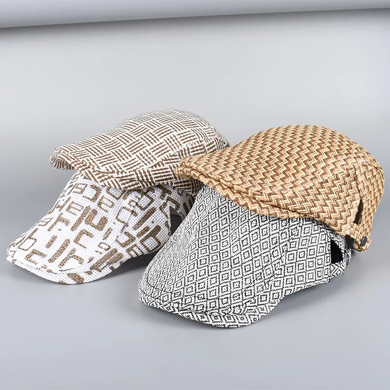 Summer Straw Hat Sun Cap For Men 2026 Fashion Beach Sunhat Letter Striped Print Peaky Blinders Flat Cap Man Newsboy Hats