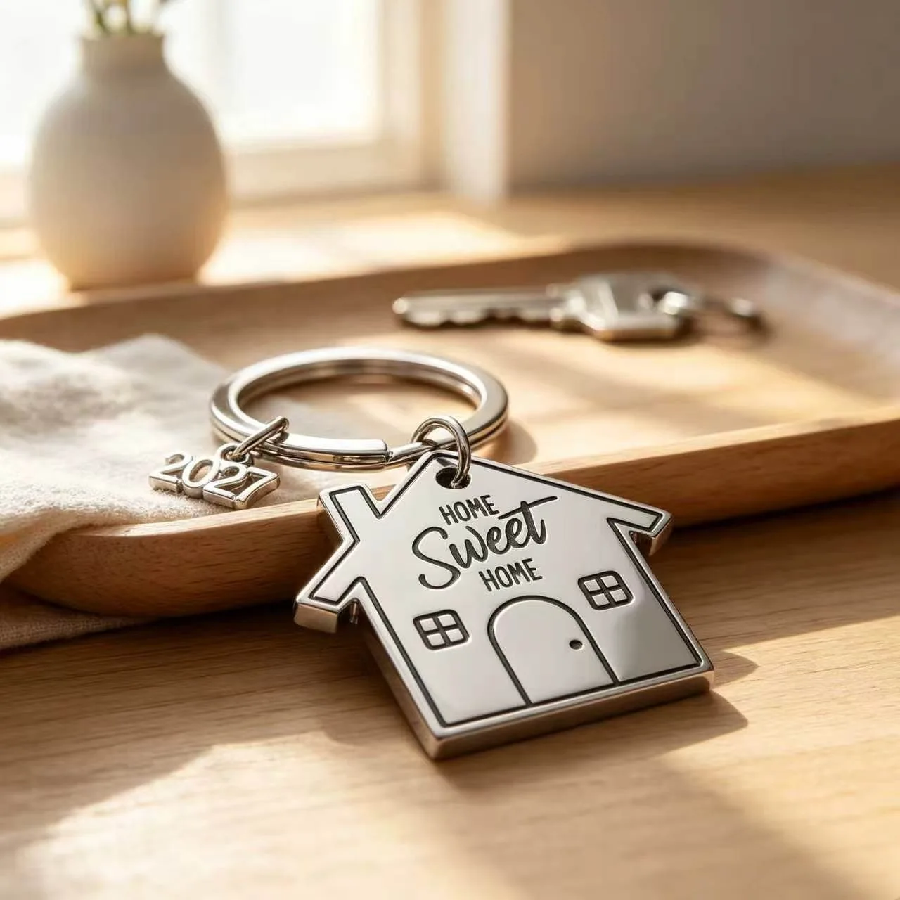 Sweet Home Double side laser Keychain Housewarming Gift Stainless Steel Keychain Pendant for House  Diy Jewelry keyrings