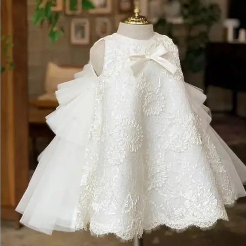 Elegant Flower Girl Wedding Dress For Baby Girls Infant Lace Patchwork A-line White Ball Gowns Children Pageant Formal Dresses