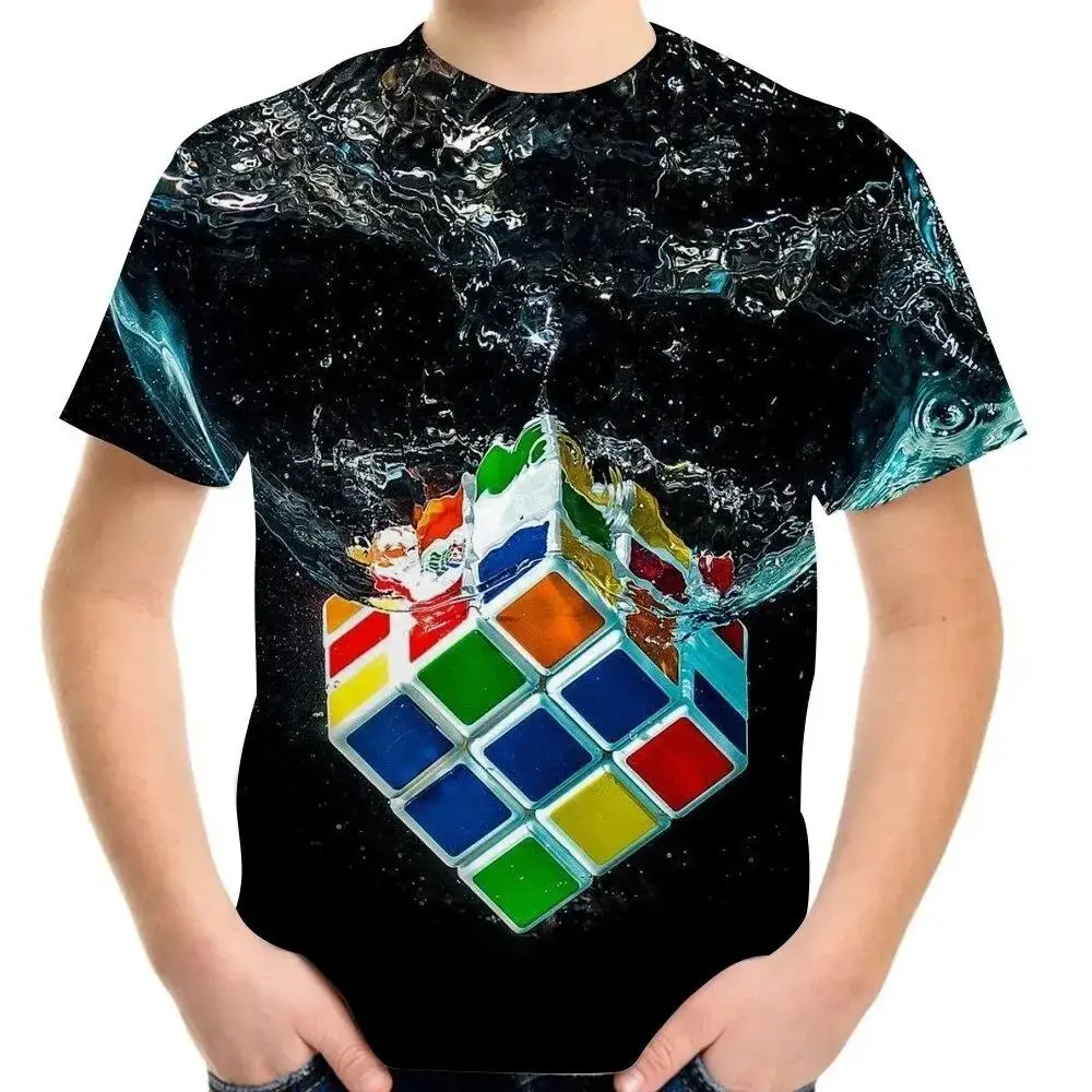 Jigsaw Cube 3d Printing T-shirt Fashion Rubik’s Cube Pattern TShirt Summer Boys Girls Tee Tops Streetwear Tops Children Clothing